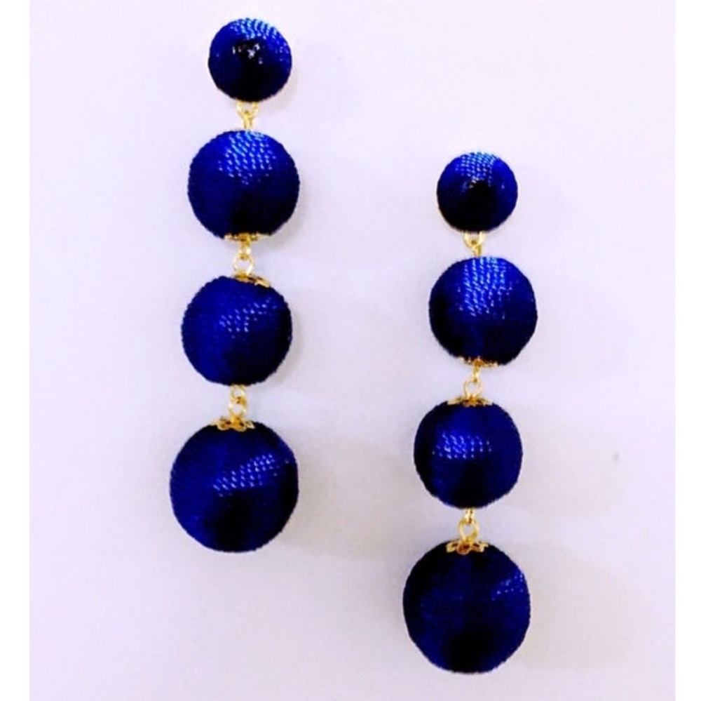 Royal Blue Bon Bon Thread Ball Dangle Earrings